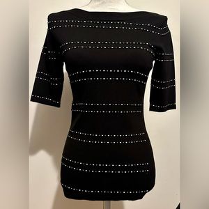 HANNAH * Black with white stitching top * Size small